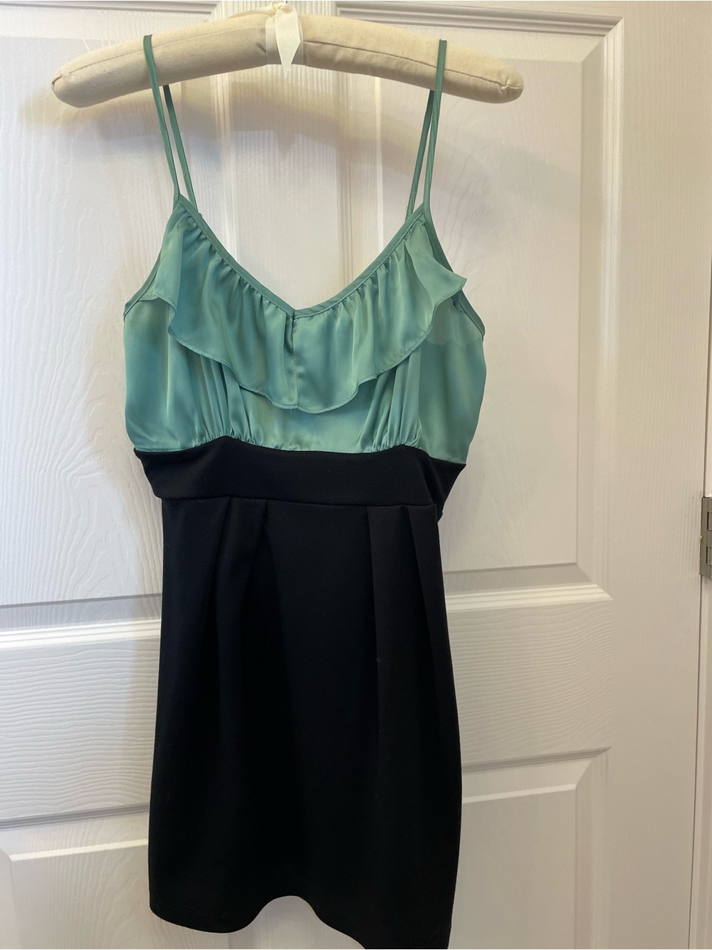 Forever 21 Teal and Black Ruffled Spaghetti Strap Mini Dress